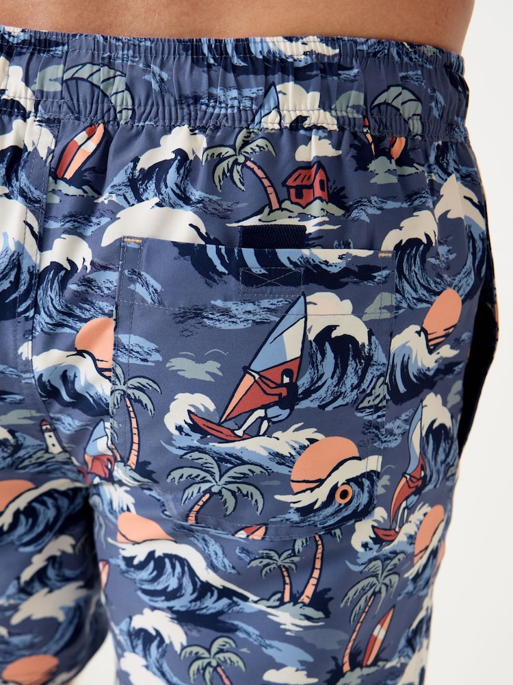 Saltwell Blue Tropical Print Polyester Swim Shorts - Image 6 of 6