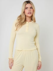 Threadbare Yellow Pointelle Long Sleeve Henly Pyjamas Set - Image 2 of 5