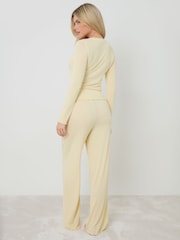 Threadbare Yellow Pointelle Long Sleeve Henly Pyjamas Set - Image 4 of 5
