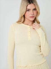 Threadbare Yellow Pointelle Long Sleeve Henly Pyjamas Set - Image 5 of 5