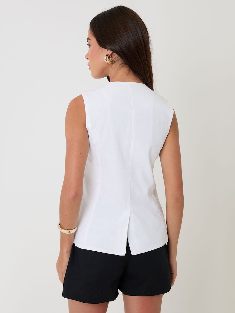 Threadbare White Linen Blend Longline Waistcoat - Image 2 of 4 Threadbare White Linen Blend Longline Waistcoat - Image 2 of 4