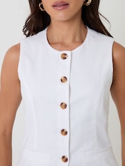Threadbare White Linen Blend Longline Waistcoat - Image 3 of 4