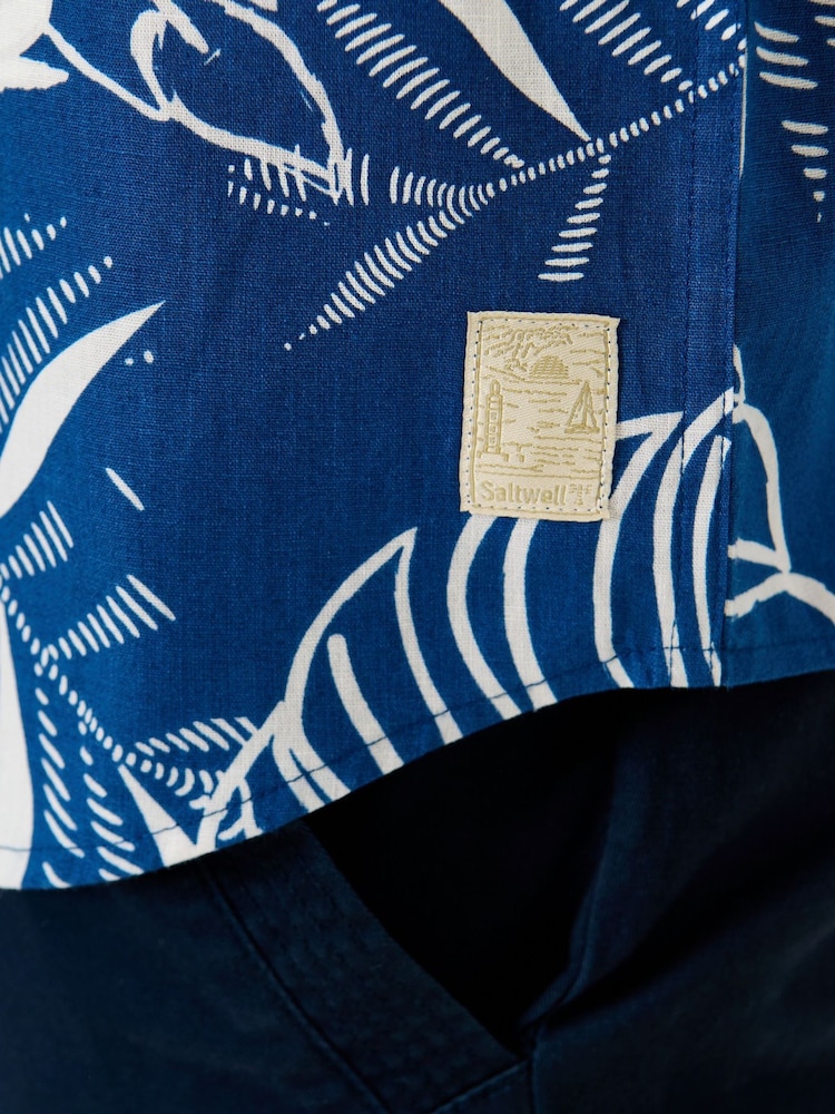 Azul - Saltwell Tropical Print Linen Rich Short Sleeve Shirt - Imagen 10 de 10