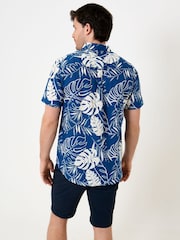 Azul - Saltwell Tropical Print Linen Rich Short Sleeve Shirt - Imagen 2 de 10