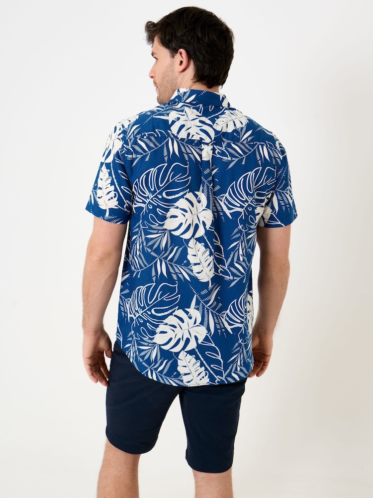 Azul - Saltwell Tropical Print Linen Rich Short Sleeve Shirt - Imagen 2 de 10