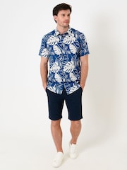 Azul - Saltwell Tropical Print Linen Rich Short Sleeve Shirt - Imagen 3 de 10