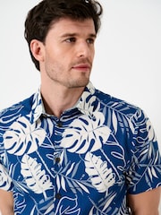 Azul - Saltwell Tropical Print Linen Rich Short Sleeve Shirt - Imagen 4 de 10