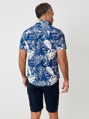 Azul - Saltwell Tropical Print Linen Rich Short Sleeve Shirt - Imagen 5 de 10