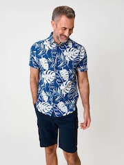 Azul - Saltwell Tropical Print Linen Rich Short Sleeve Shirt - Imagen 6 de 10