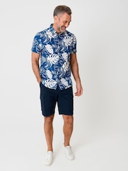 Azul - Saltwell Tropical Print Linen Rich Short Sleeve Shirt - Imagen 7 de 10