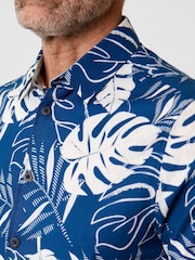 Azul - Saltwell Tropical Print Linen Rich Short Sleeve Shirt - Imagen 8 de 10