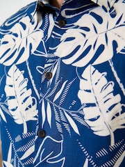 Azul - Saltwell Tropical Print Linen Rich Short Sleeve Shirt - Imagen 9 de 10