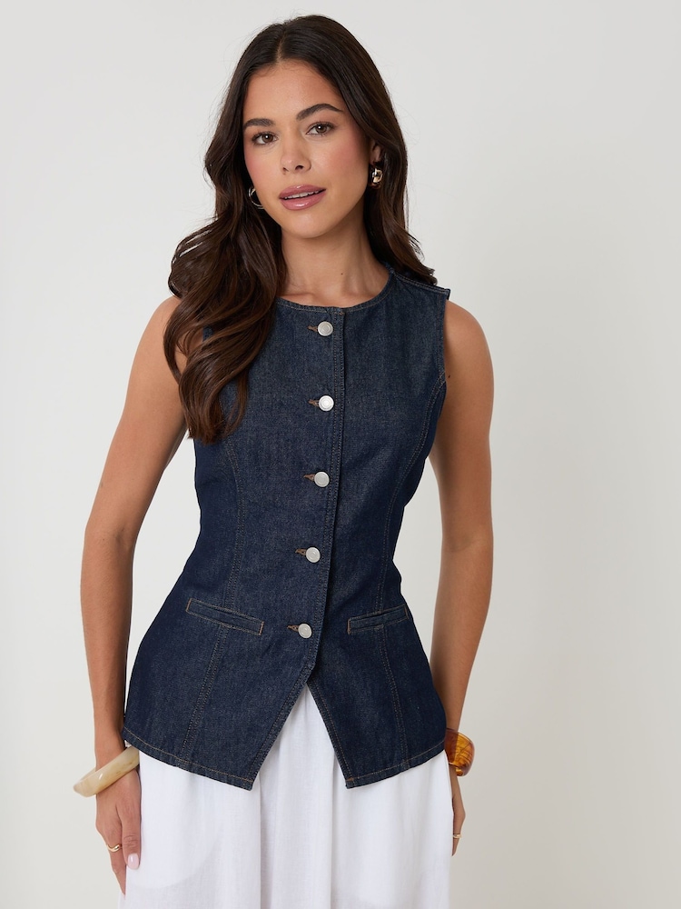Threadbare Indigo Denim Longline Waistcoat - Image 1 of 4