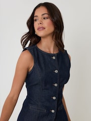 Threadbare Indigo Denim Longline Waistcoat - Image 3 of 4