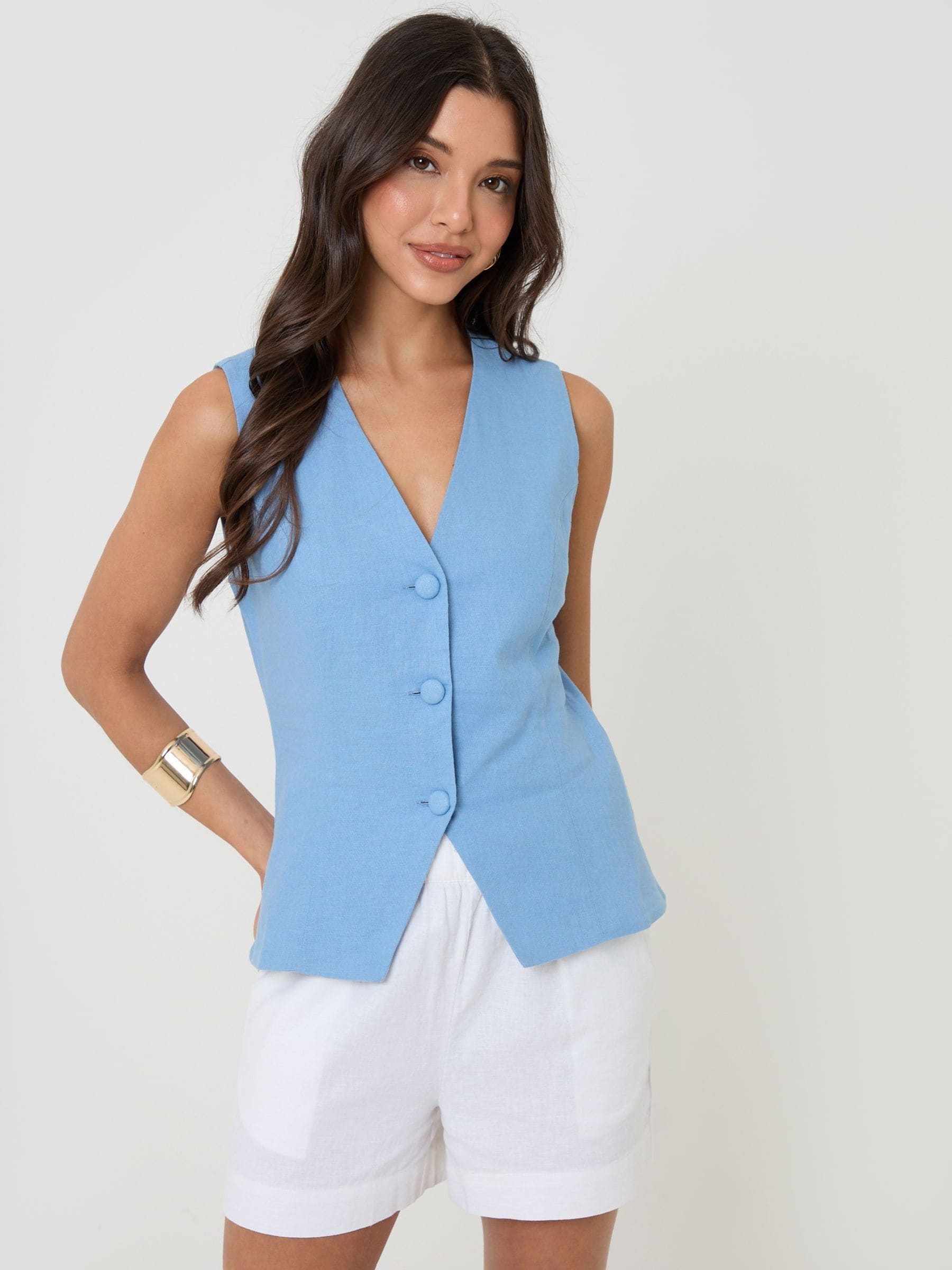 Buy Threadbare Blue Linen Blend V-Neck Waistcoat from Next USA