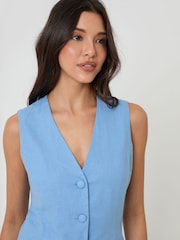 Threadbare Blue Linen Blend V-Neck Waistcoat - Image 5 of 5