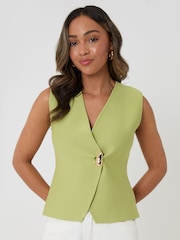 綠色 - Threadbare V-Neck Knitted Wrap Waistcoat - 圖片 1/4