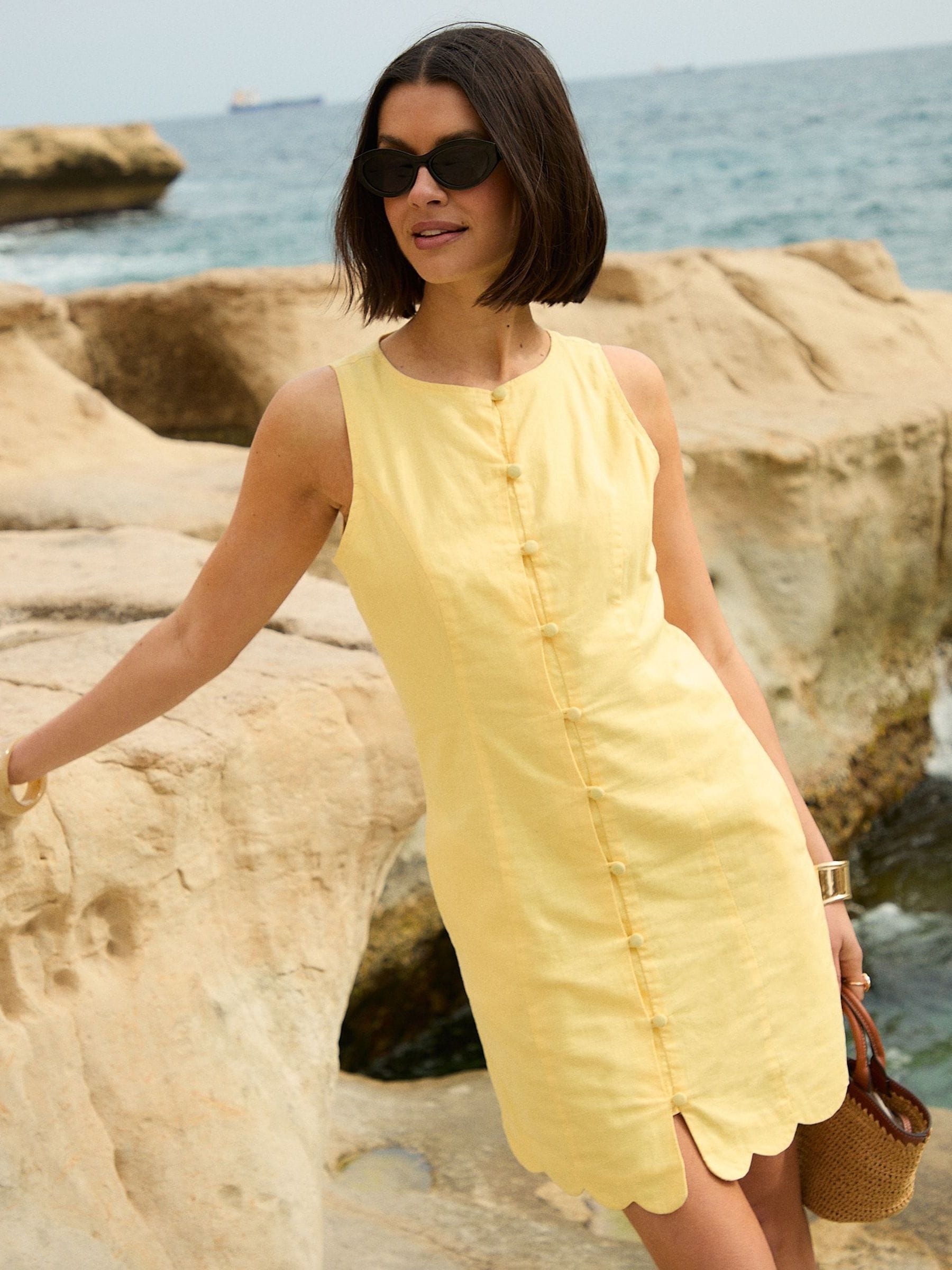 Buy Threadbare Yellow Linen Blend Pinafore Dress from Next USA