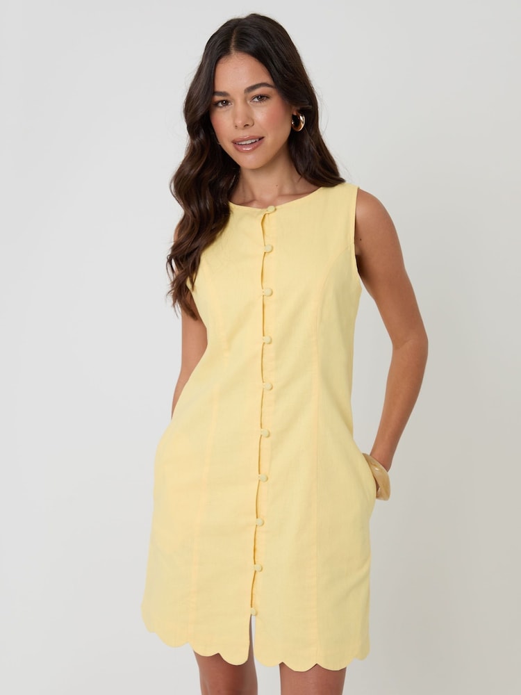 Threadbare Yellow Linen Blend Pinafore Dress - Image 1 of 4 Threadbare Yellow Linen Blend Pinafore Dress - Image 1 of 4