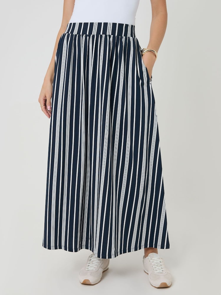 Threadbare Blue Print Jersey A-Line Maxi Skirt - Image 2 of 4