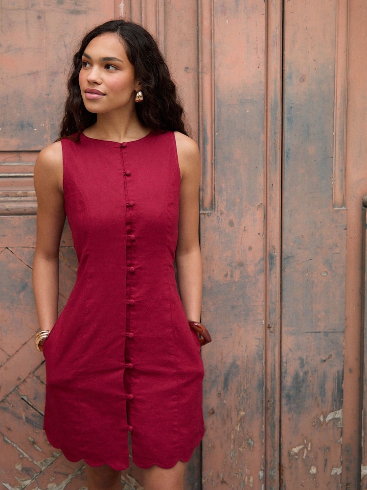 Threadbare Red Linen Blend Pinafore Dress - Image 1 of 5