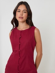 Threadbare Red Linen Blend Pinafore Dress - Image 3 of 5