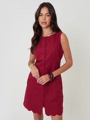 Threadbare Red Linen Blend Pinafore Dress - Image 4 of 5