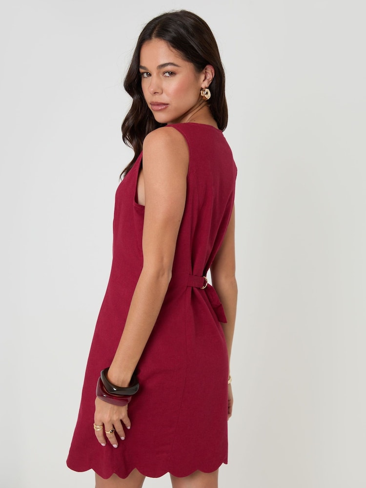 Threadbare Red Linen Blend Pinafore Dress - Image 5 of 5
