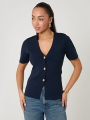 藍色 - Threadbare V-Neck Compact Knitted Top - 圖片 1/4