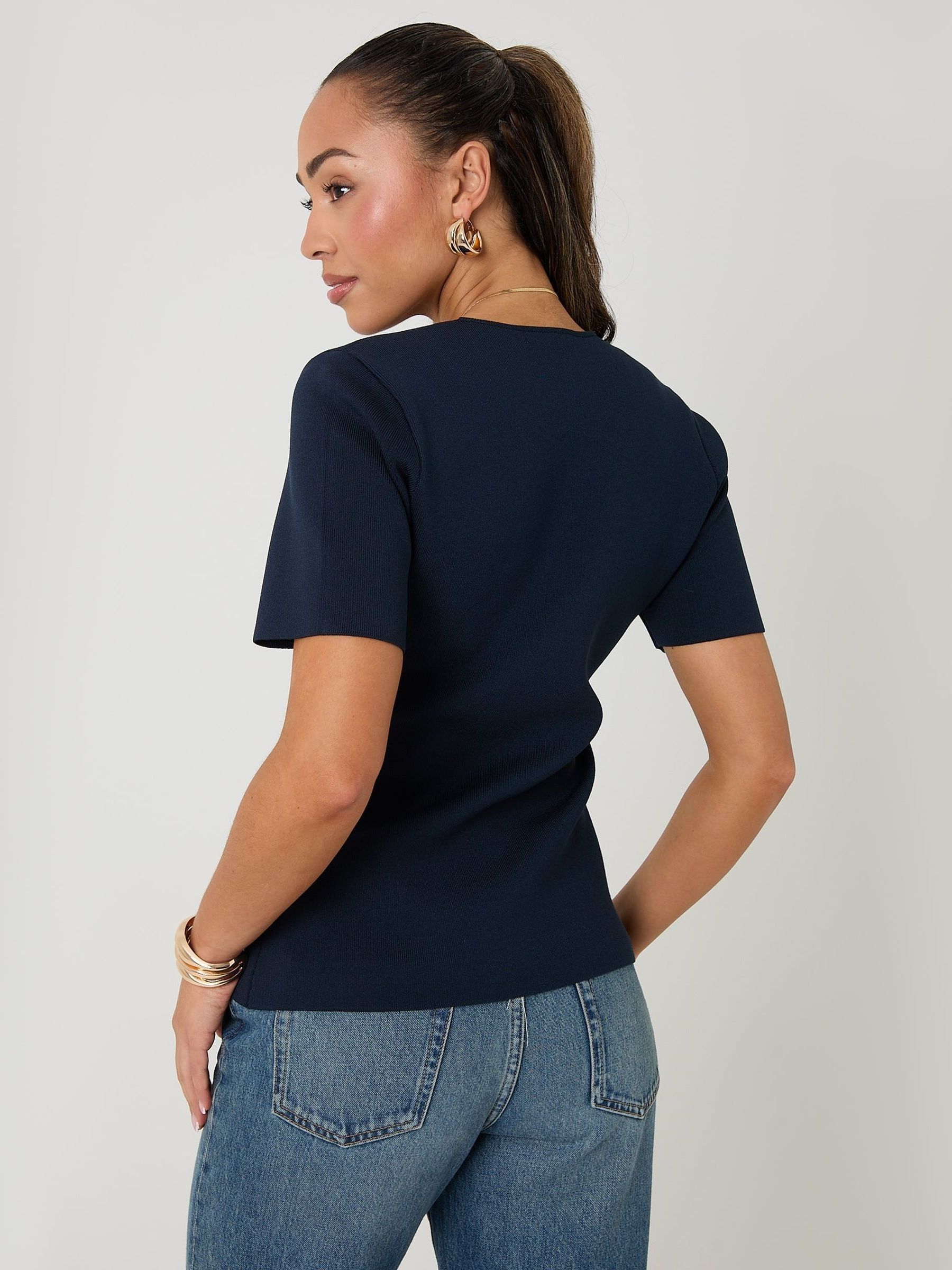 Buy Threadbare Blue V-Neck Compact Knitted Top from Next USA