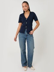 藍色 - Threadbare V-Neck Compact Knitted Top - 圖片 3/4