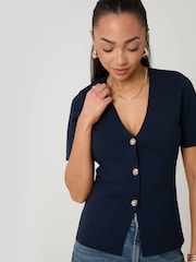 藍色 - Threadbare V-Neck Compact Knitted Top - 圖片 4/4