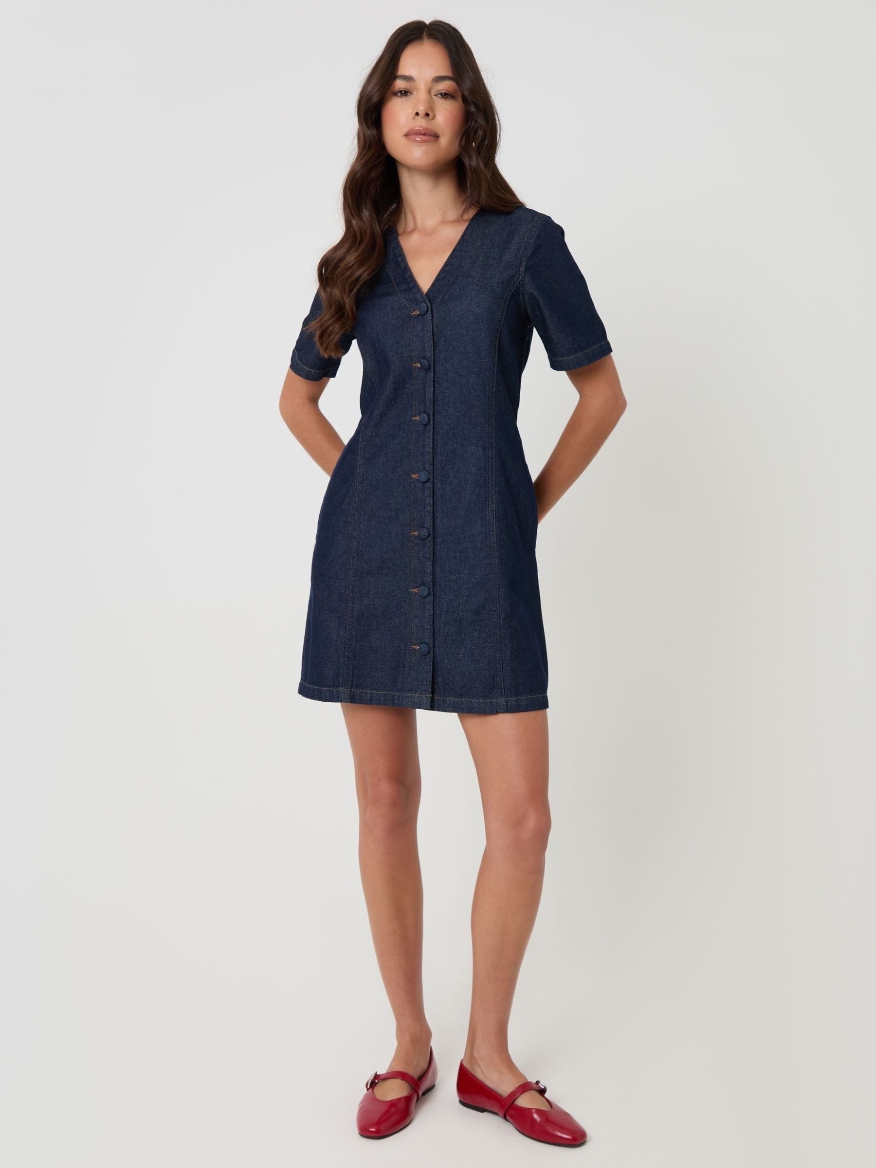 denim button up mini dress Denim Button Front Mini Dress | Trendy Women's Dresses