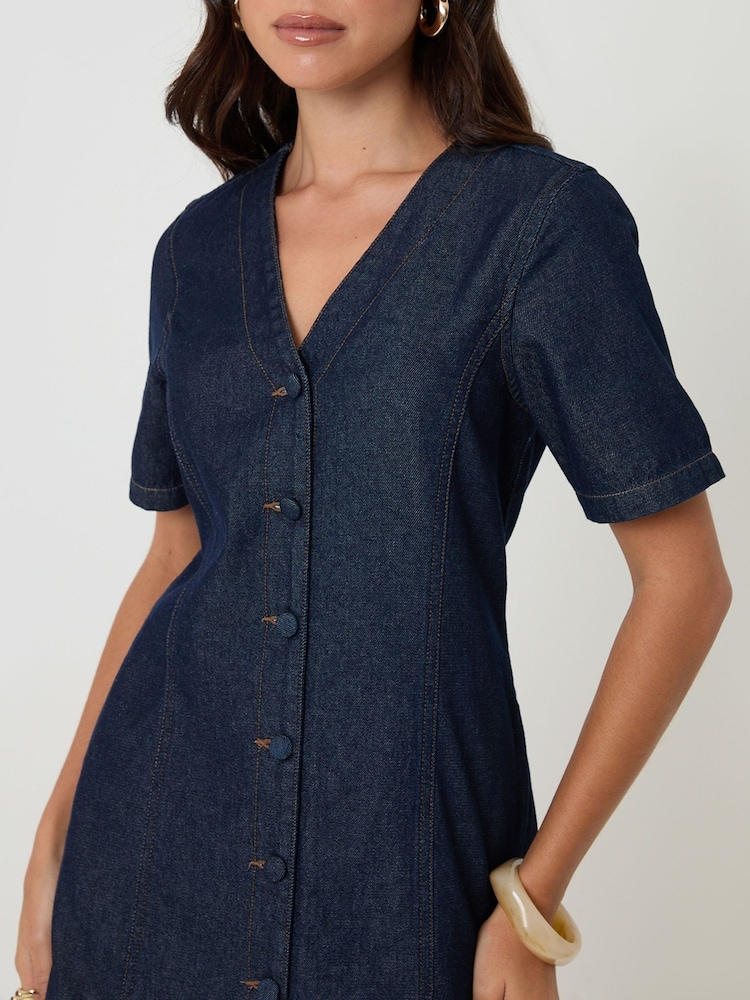 Threadbare Blue Denim Button Up Mini Dress - Image 5 of 5