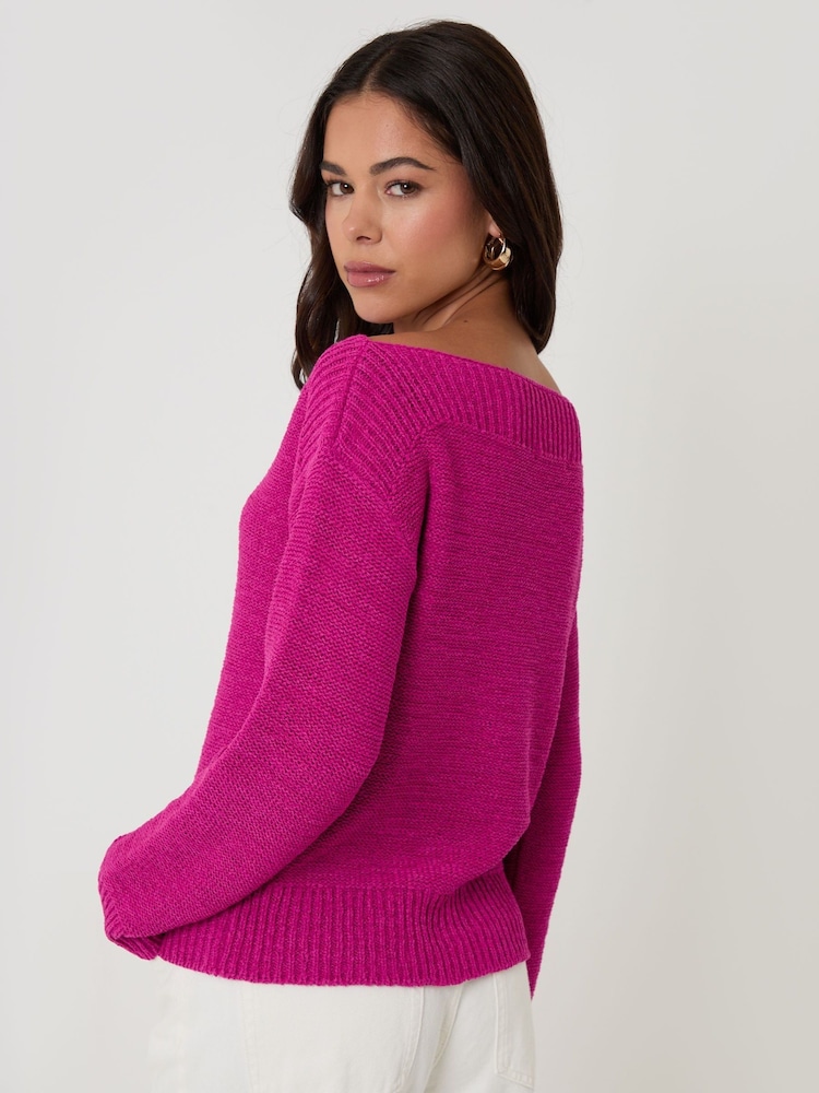 Threadbare Pink Knitted Yarn Slash Neck Jumper - Image 2 of 4 Threadbare Pink Knitted Yarn Slash Neck Jumper - Image 2 of 4