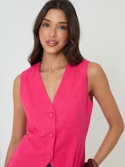Threadbare Pink Linen Blend V-Neck Waistcoat - Image 4 of 4