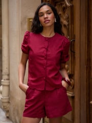 Threadbare Red Linen Blend Puff Sleeve Top - Image 1 of 5