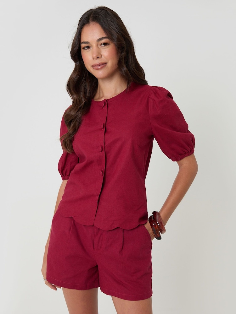 Threadbare Red Linen Blend Puff Sleeve Top - Image 2 of 5