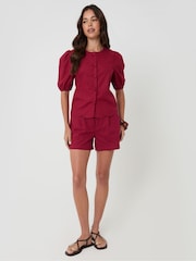 Threadbare Red Linen Blend Puff Sleeve Top - Image 3 of 5