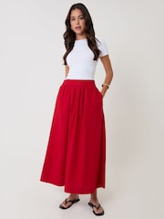 Threadbare Red Linen Blend Gathered Midaxi Skirt - Image 1 of 4