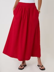 Threadbare Red Linen Blend Gathered Midaxi Skirt - Image 2 of 4