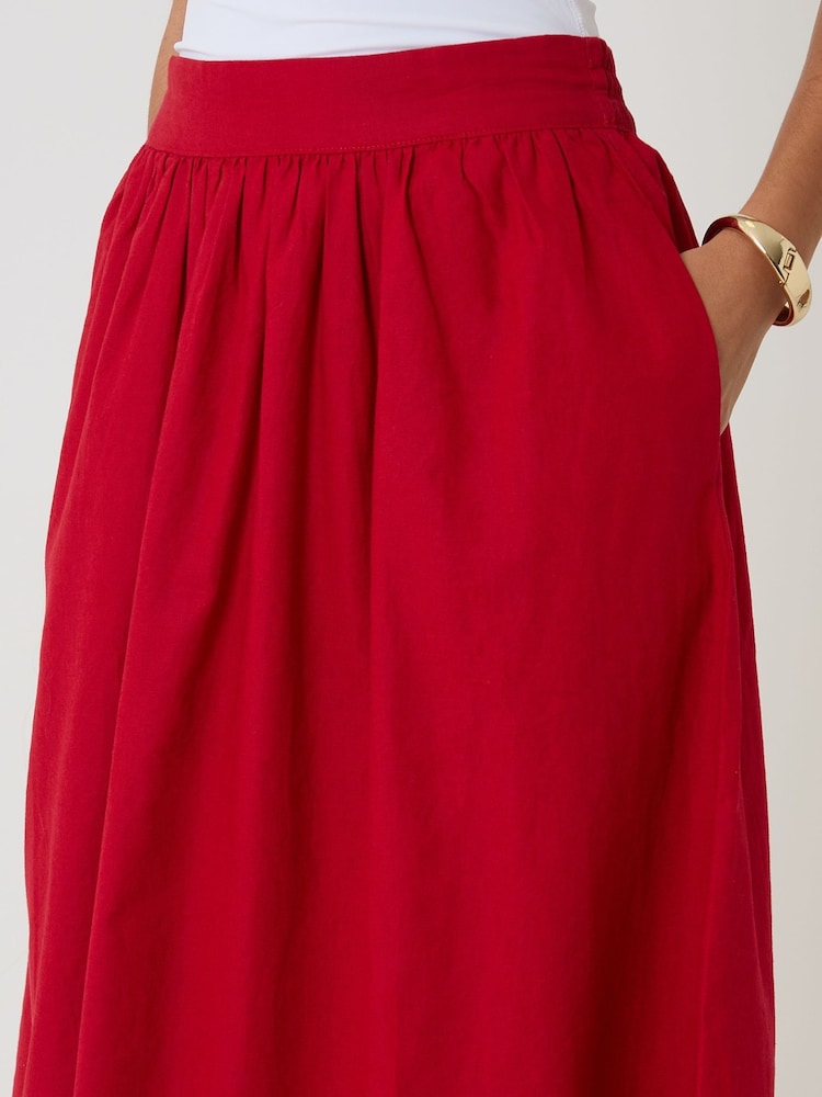 Threadbare Red Linen Blend Gathered Midaxi Skirt - Image 4 of 4 Threadbare Red Linen Blend Gathered Midaxi Skirt - Image 4 of 4