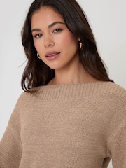 Threadbare Brown Knitted Yarn Slash Neck Jumper - Image 3 of 5