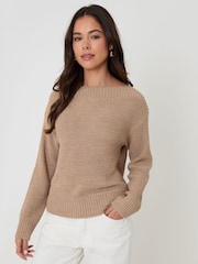 Threadbare Brown Knitted Yarn Slash Neck Jumper - Image 4 of 5