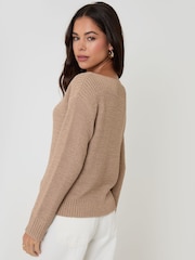 Threadbare Brown Knitted Yarn Slash Neck Jumper - Image 5 of 5