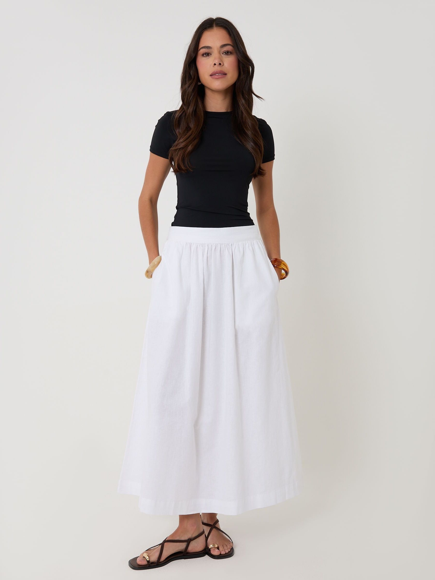 Buy Threadbare White Linen Blend Gathered Midaxi Skirt from Next USA