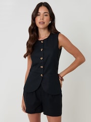 Threadbare Black Linen Blend Longline Waistcoat - Image 2 of 5