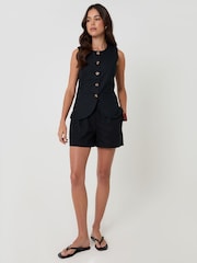 Threadbare Black Linen Blend Longline Waistcoat - Image 4 of 5