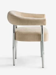 Set of 2 Opulent Chenille Light Camel Brown Chrome Leg Arm Aire Dining Chairs - Image 4 of 6