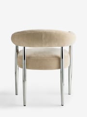 Set of 2 Opulent Chenille Light Camel Brown Chrome Leg Arm Aire Dining Chairs - Image 5 of 6